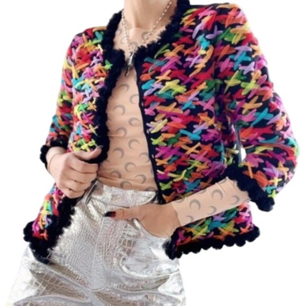 Y2K Michael Simon Multicolor Embroidered Cardigan Sweater Women's Size Small - Picture 3 of 4